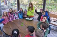 Kindergruppe um einen Tisch versammelt