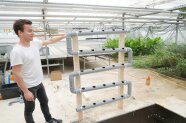 Student präsentiert Vertikalen-System aus PVC-Rohren